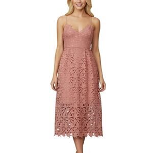 ASTR the Label Lace V-Neck Midi Dress Pink Mauve Women Size Small